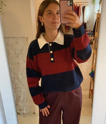 Polo met gouden knopen blauw - burgundy