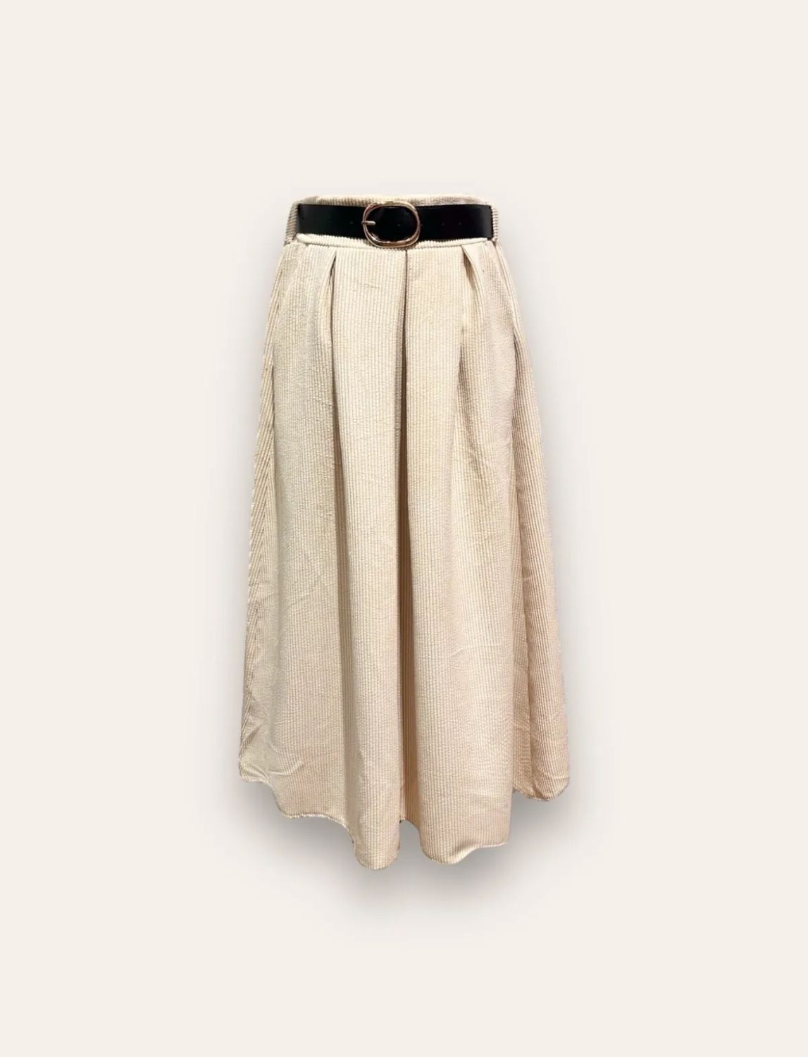 Crème velours rok met riem en zakken - one size