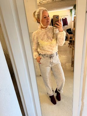 Kanten blouse opstaand kraagje - one size