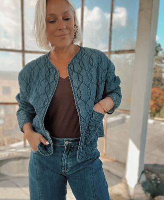 Denim look vestje met zakken - one size