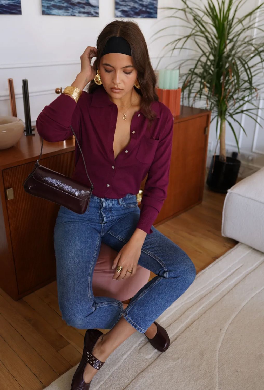 Zachte polo lange mouwen met knoopjes - one size