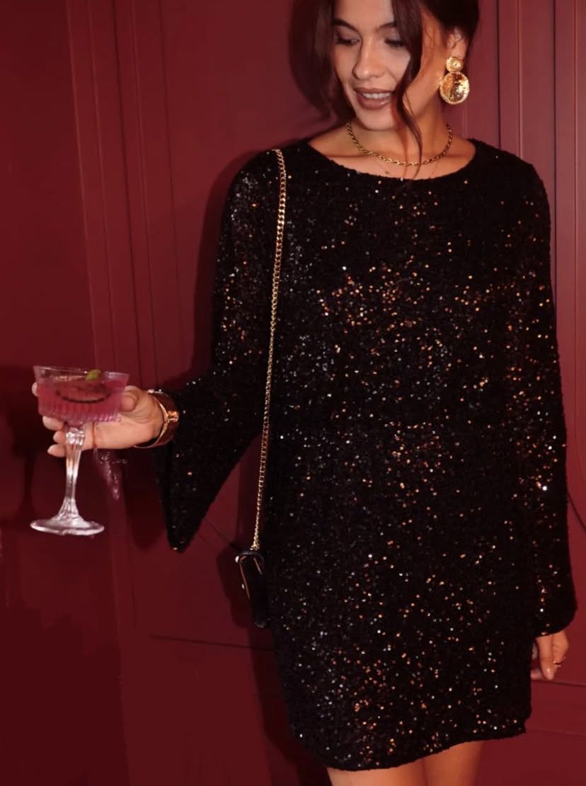 Glitter kleedje zwart - nude