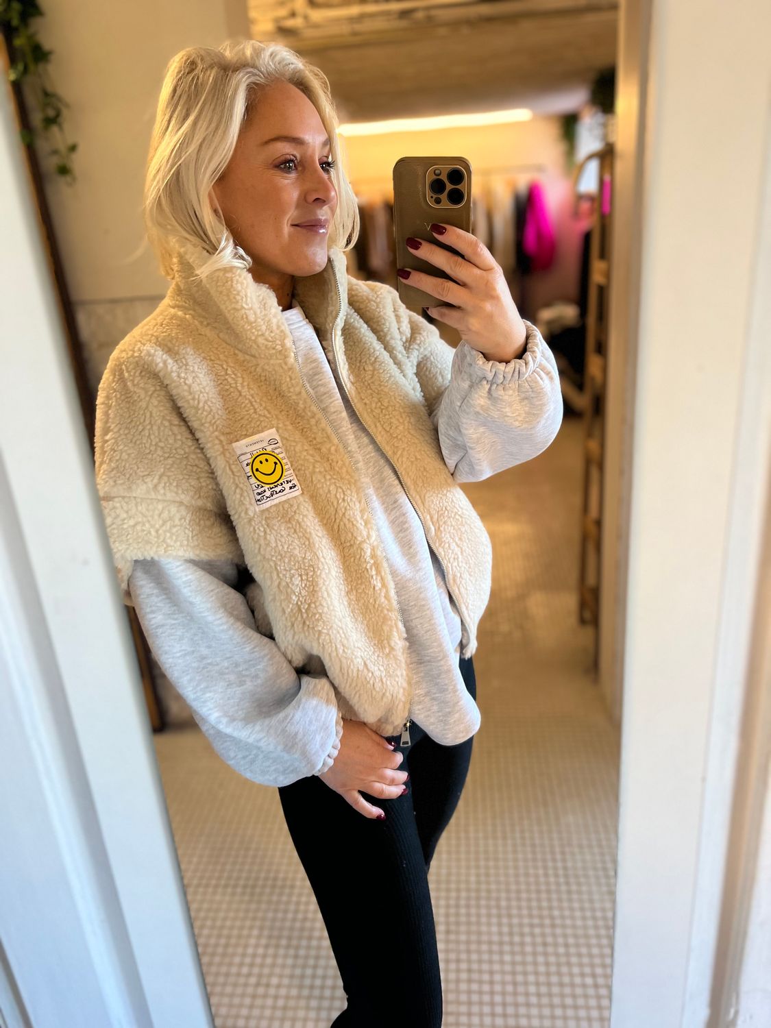 Smiley teddy jasje met kortere mouwen en rits - one size