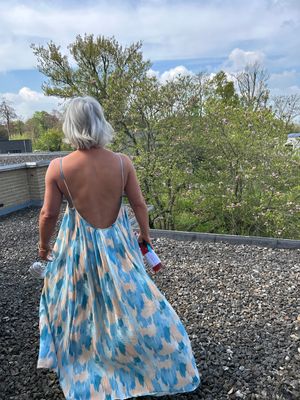 Zomer jurk multicolor parels lage rug blauw/roze TU - SALE