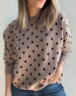 Taupe pull met bolletjes - one size - GEEN WOL