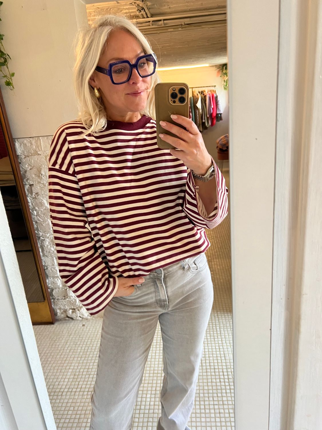 Katoenen oversized marine top met lange mouwen - one size - basic collection