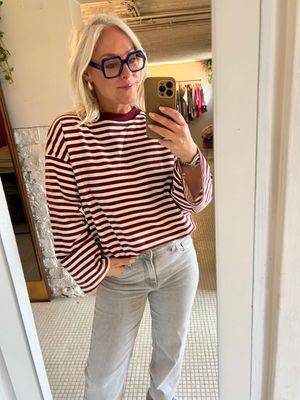 Katoenen oversized marine top met lange mouwen - one size - basic collection