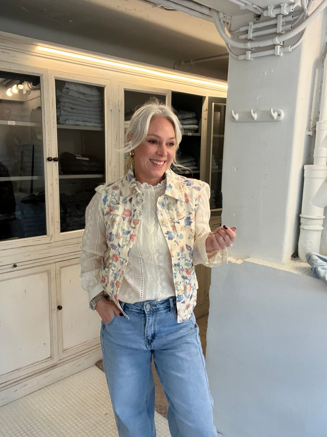 Mouwloze bloemen gilet in katoen