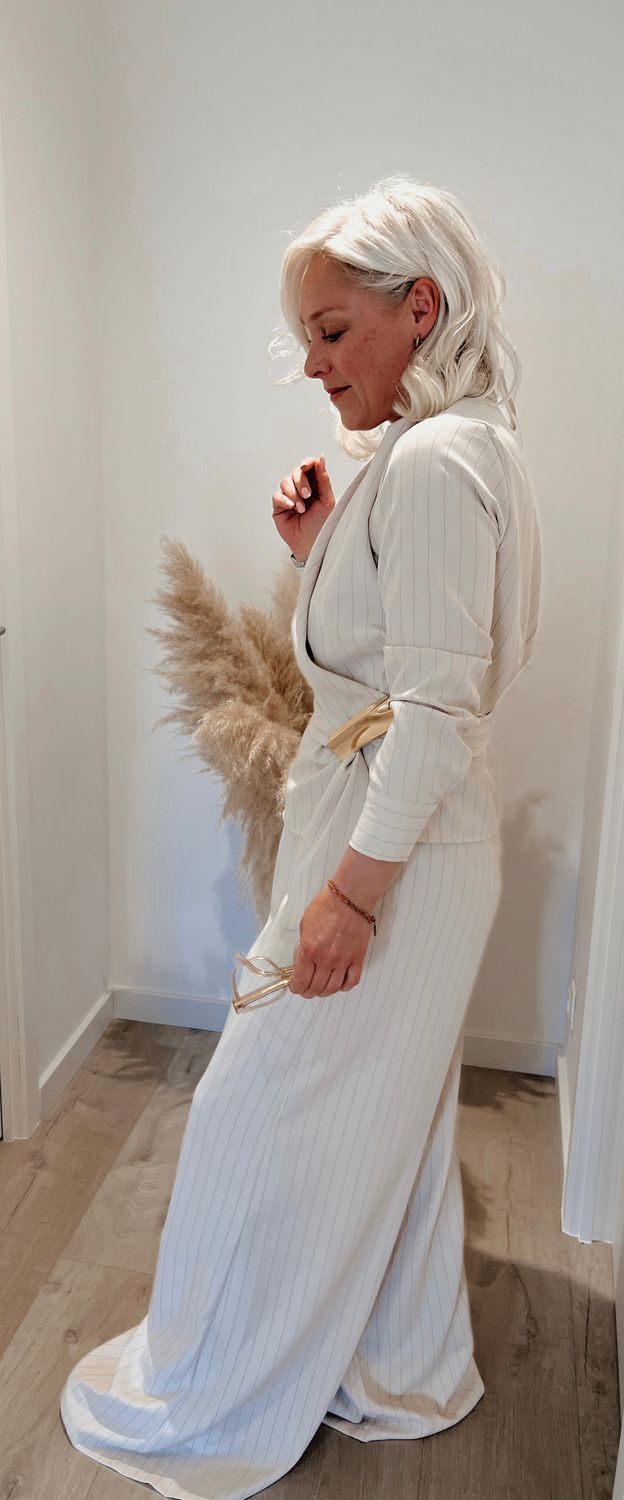 Crème kleurige set - blouse &amp; broek - one size