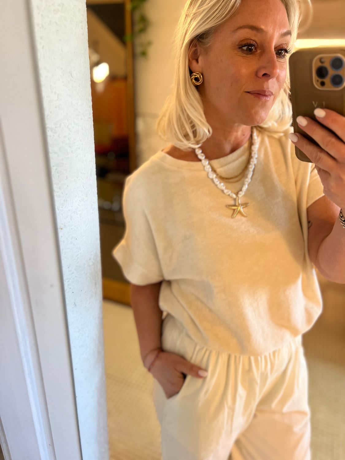 Badstof t-shirt crème - one size