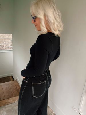 Barrel jeans zwart met witte details