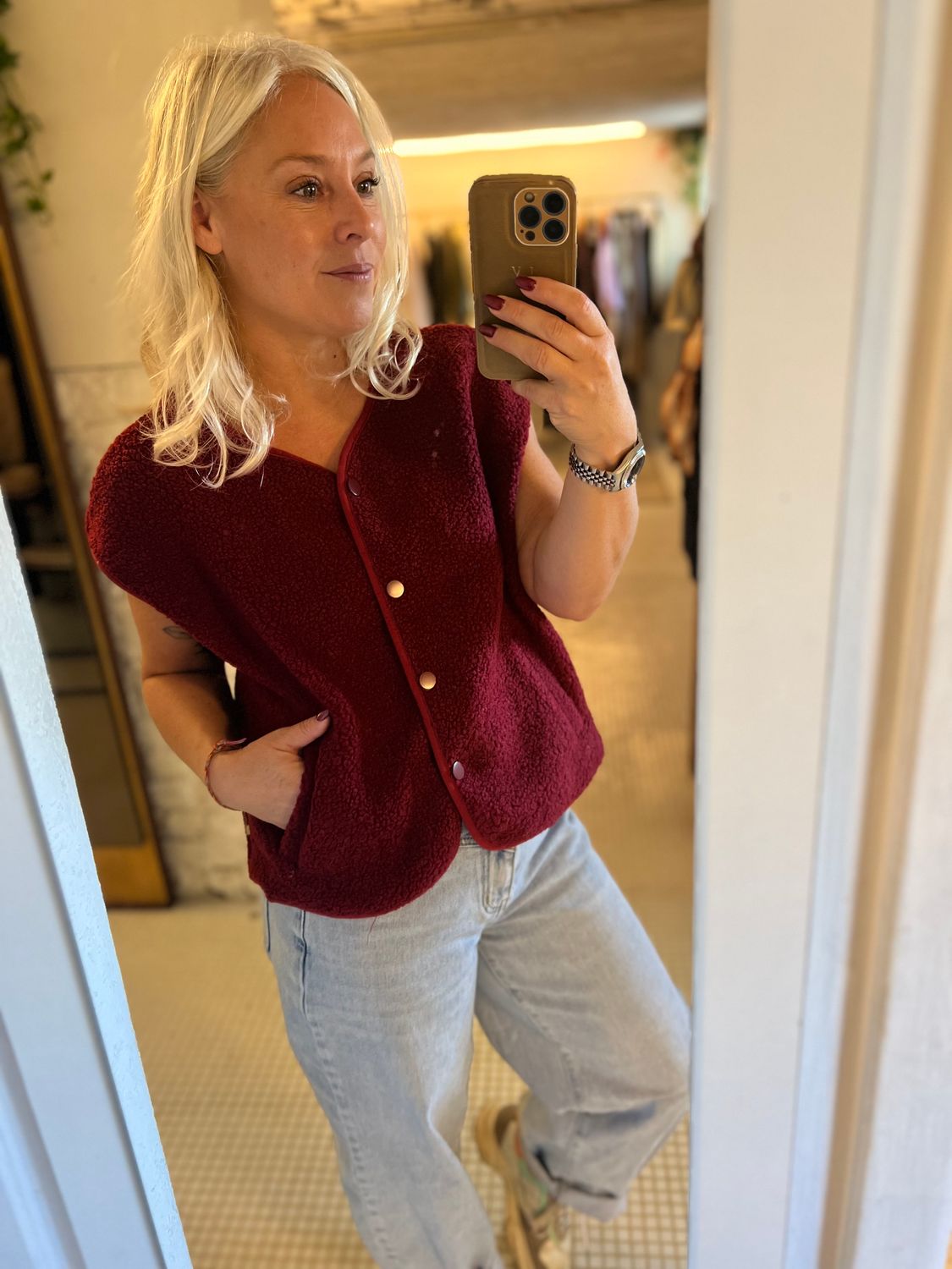 Teddy bodywarmer in burgundy