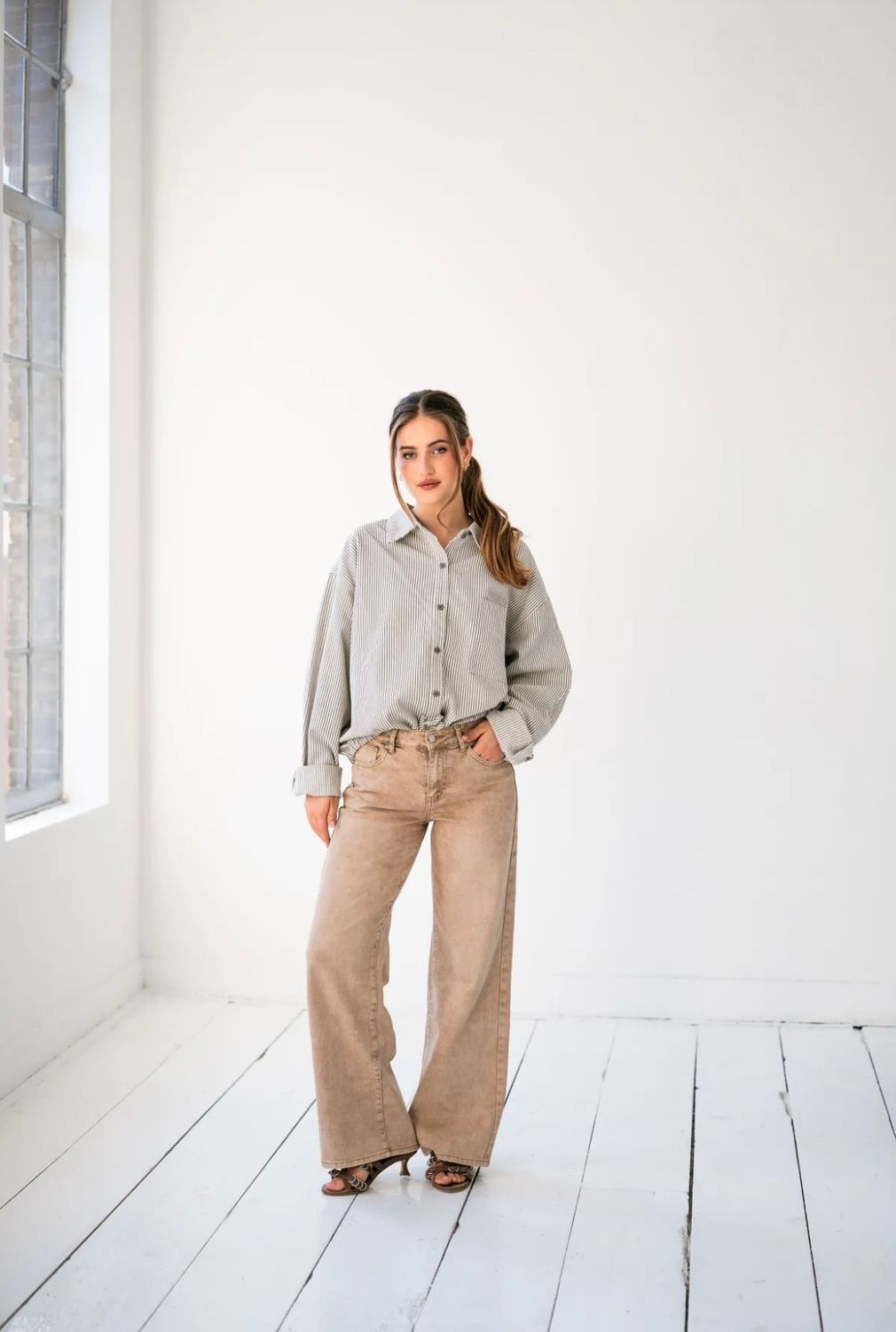 Beige jeansbroek - straight leg met stretch
