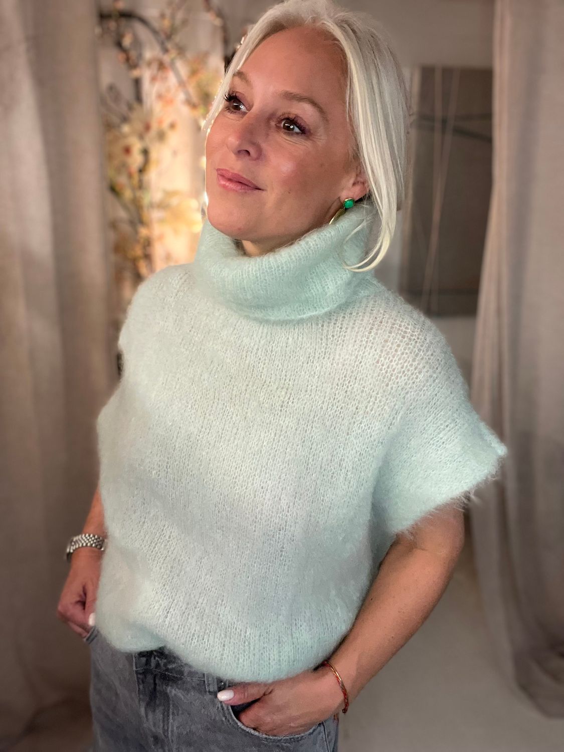 Debardeur mint met grote kraag - one size