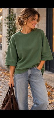 Kaki sweater met 3/4 mouw - one size