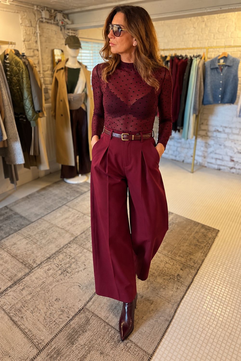 Geklede burgundy balloon broek - one size