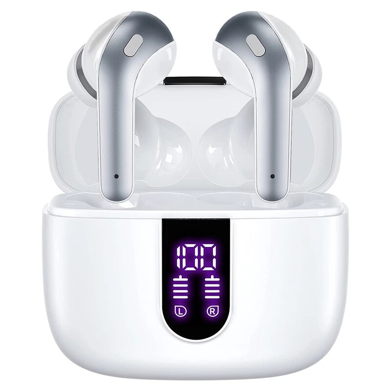 Movamax Noise Cancelling Earbuds with Microphone - White