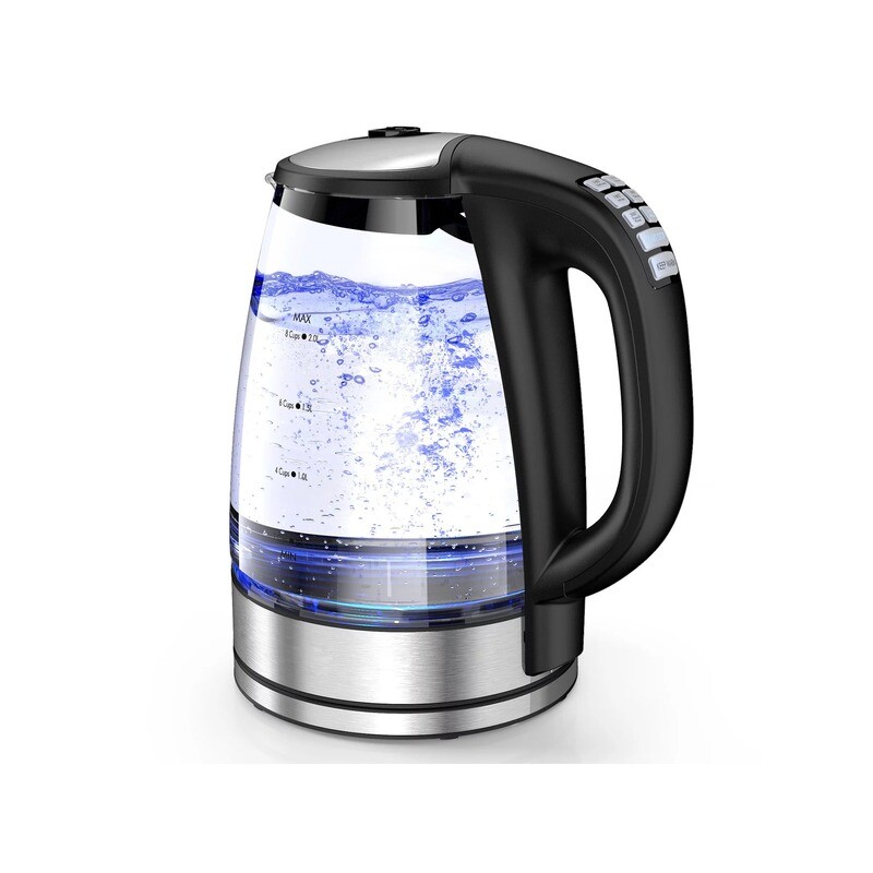 Movamax Variable Temperature 1200W 2.0L Glass Electric Tea Kettle with 4Hrs Keep Warm Function &amp; Boil-Dry Protection