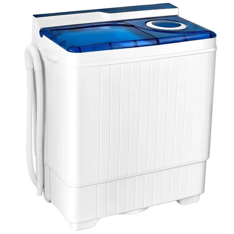 Movamax Portable Semi-Automatic 26 lb. Twin Tub Washing Machine with Built-In Drain Pump - Blue / Gray