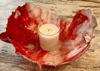 Handmade Red, white, diamante and silver feather fruit bowl, candle holder sculpture ornament