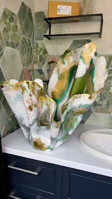 Giant, Green, white, floating gold, Greenish Gold Sculpture Bowl