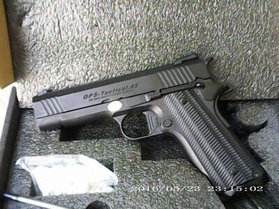 NEW COLT 1911 TACTICAL OPS,FULL METAL 6.MM BLOW BACK,GREEN GAS. BY JJG.!