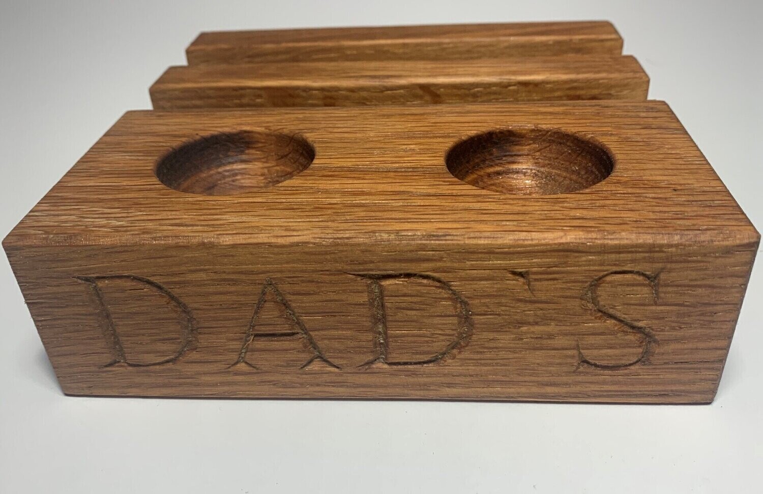 Personalised Double Egg Cup & Toast Stand in oak