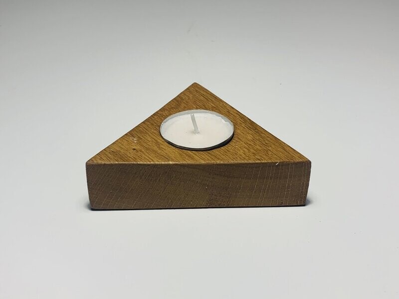 Triangular shaped oak tealight holder