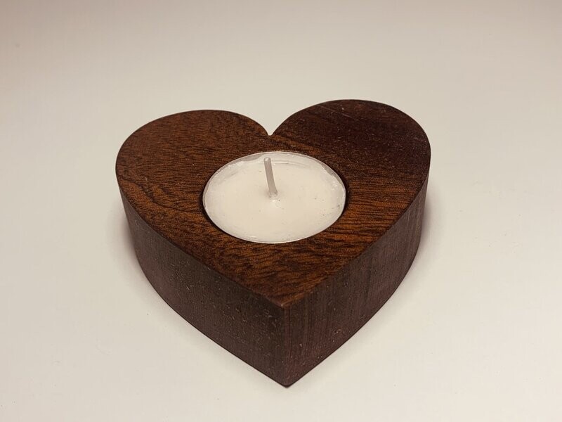 Heart shaped mahogany tealight holder