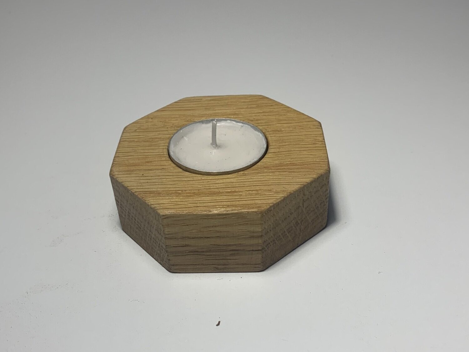 Octagon shaped oak tealight holder