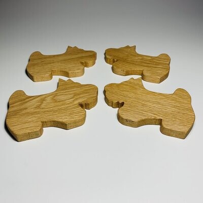 Scottie dog shaped oak coasters