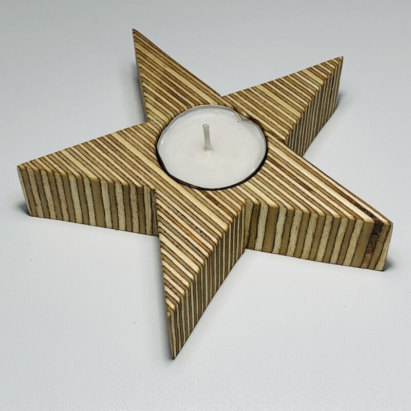 Star shaped tealight holder in Birch plywood