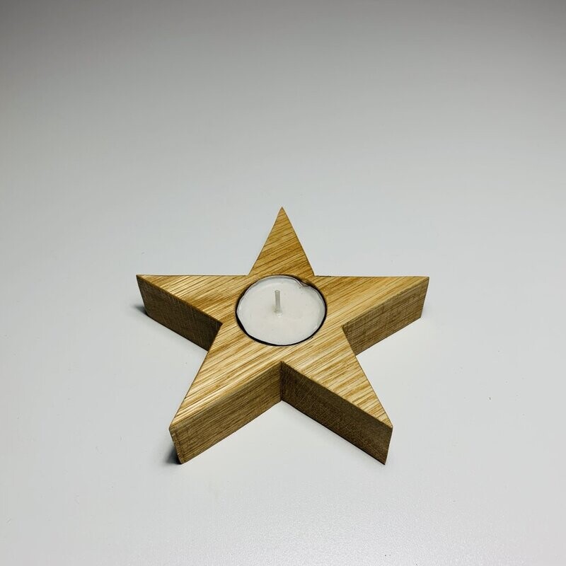Star tealight holder in oak