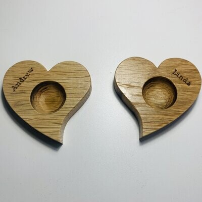 Personalised heart shaped egg cup pair