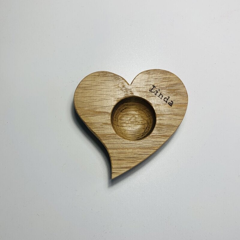 Personalised  heart shaped egg cup left hand curve
