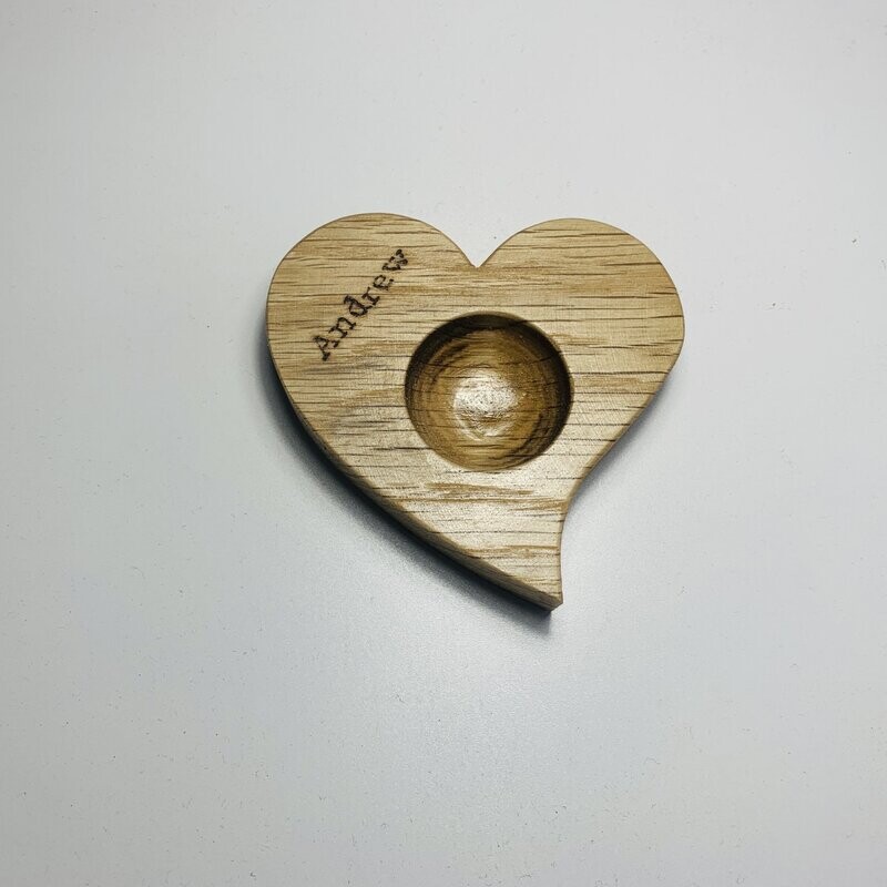 Personalised  heart shaped egg cup right hand curve