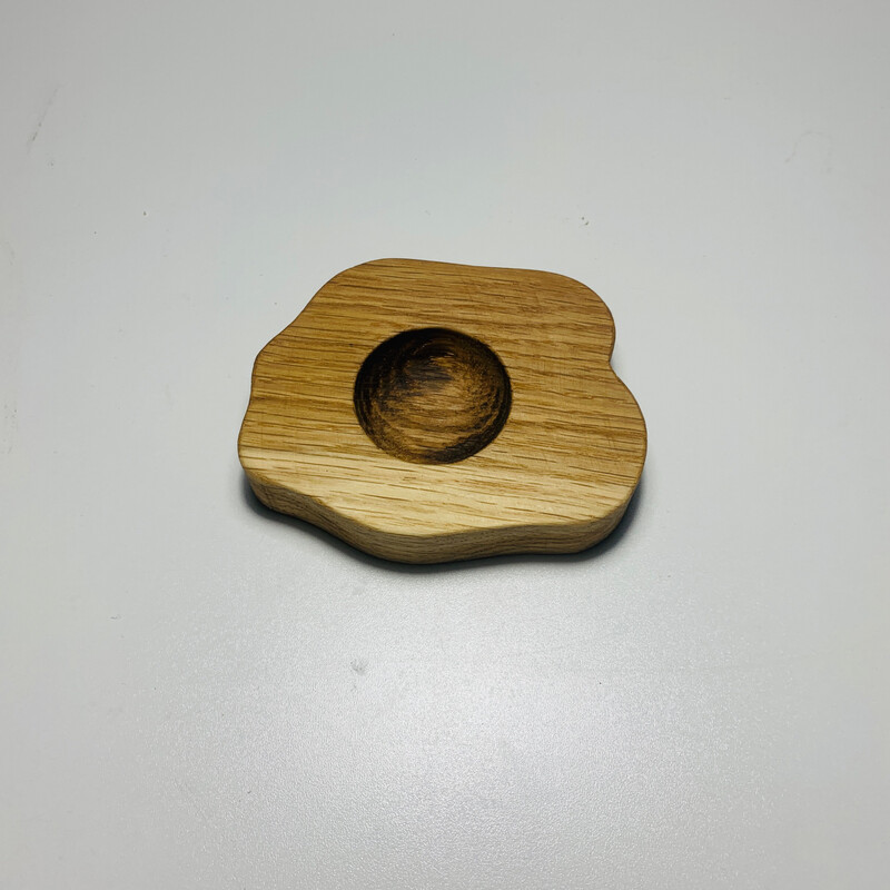 Fried egg shaped egg cup in solid oak