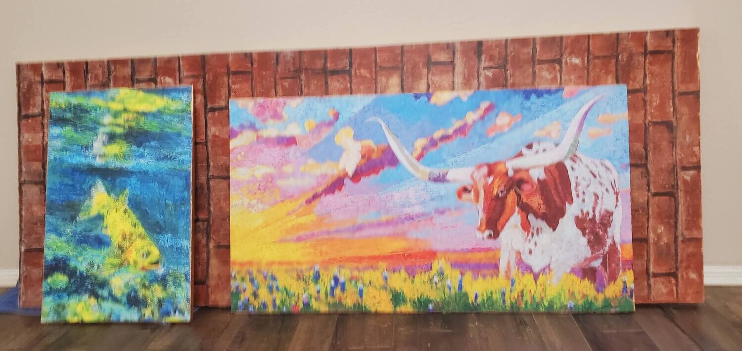 Texas Longhorn Sunset Bluebonnets Fine Art Print Whiteboard