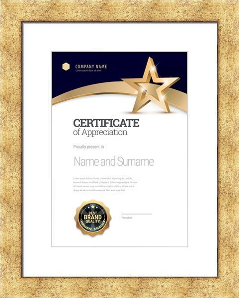 Flat Modern A4 / A3 Frame With Mount, Frame Colour: Antique Gold, Mount Colour: White