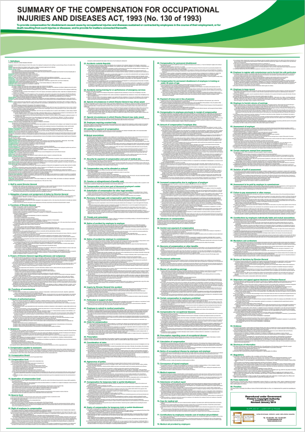 Summary of the Compensation for Occupational Injuries and Diseases Act A1 Laminated Poster/Chart (2024) - COID - 2025