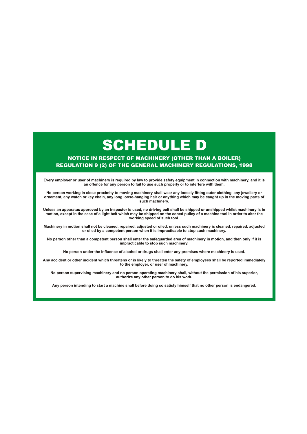 Schedule D - A3 Laminated Poster