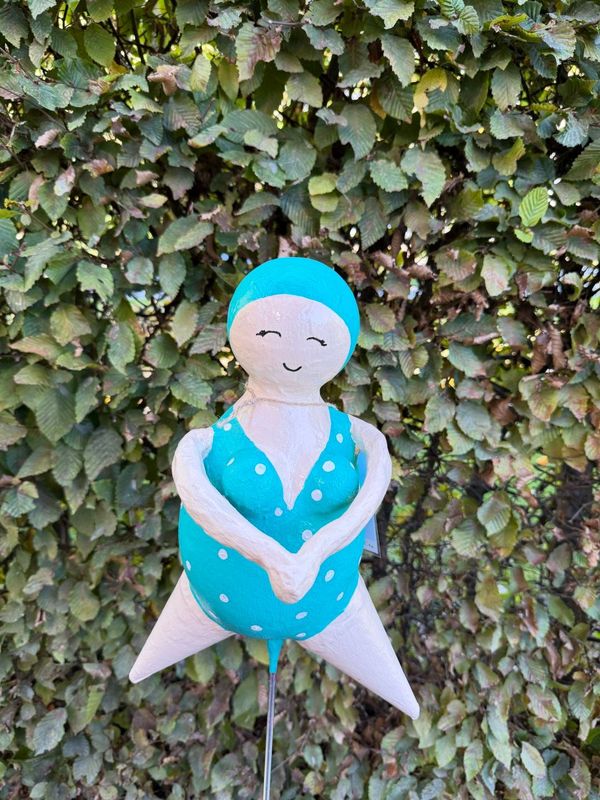 Zwembad dame turquoise + witte stippen klein