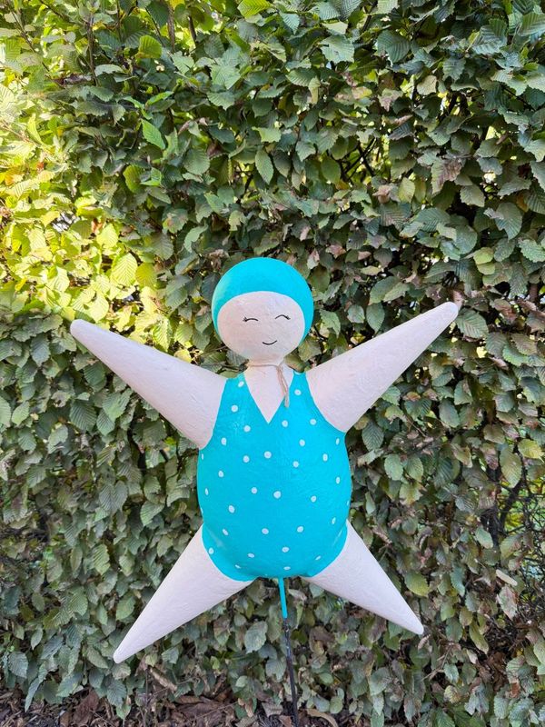 Zwembad dame turquoise + witte stippen groot