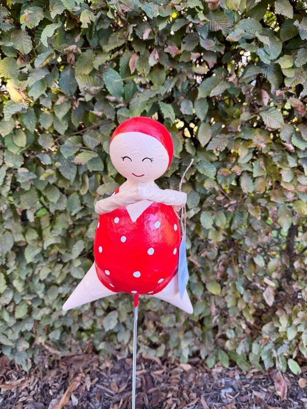 Zwembad dame rood + witte stippen klein