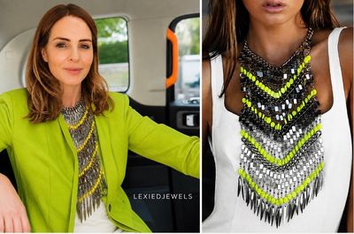 Neon Yellow Statement Bib Necklace | Layered Fringe Necklace | Festival Jewellery | Bold Chunky Collar Necklace | Inspired by Trinny Woodall’s Style