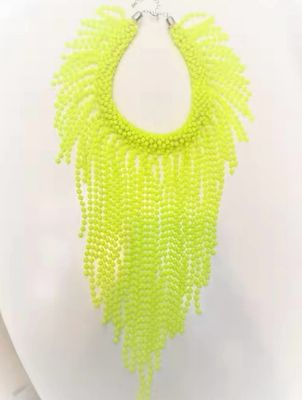 Neon Yellow Beaded Bib Necklace | Statement Fringe Collar | Handcrafted Seed Bead Necklace | Inspired by Trinny Woodall’s Style