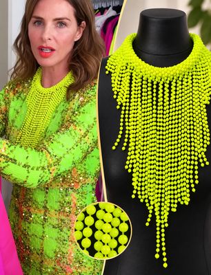 Neon Yellow Beaded Bib Necklace | Statement Fringe Collar | Handcrafted Seed Bead Necklace | Inspired by Trinny Woodall’s Style