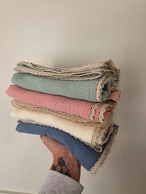 Muslin Wraps with Lace Edging