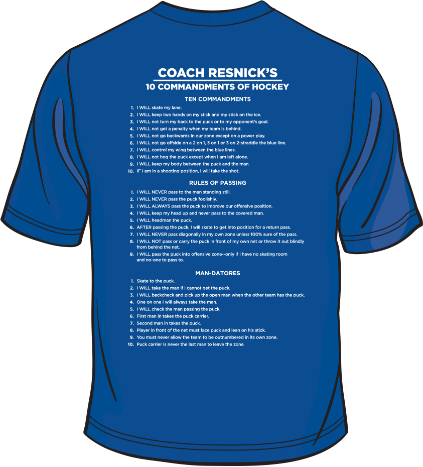 Coach Resnick's Commandments of Hockey Tee Shirts