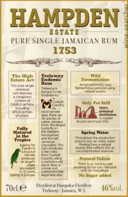 Hampden Estate &#39;1753&#39; Pure Single Jamaican Rum 750 ml